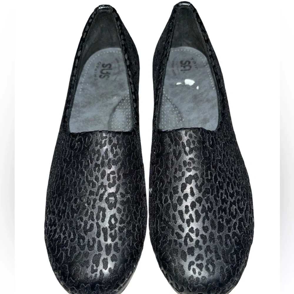 SAS Bliss Leopard Print Black Wedge Slip On Shoes